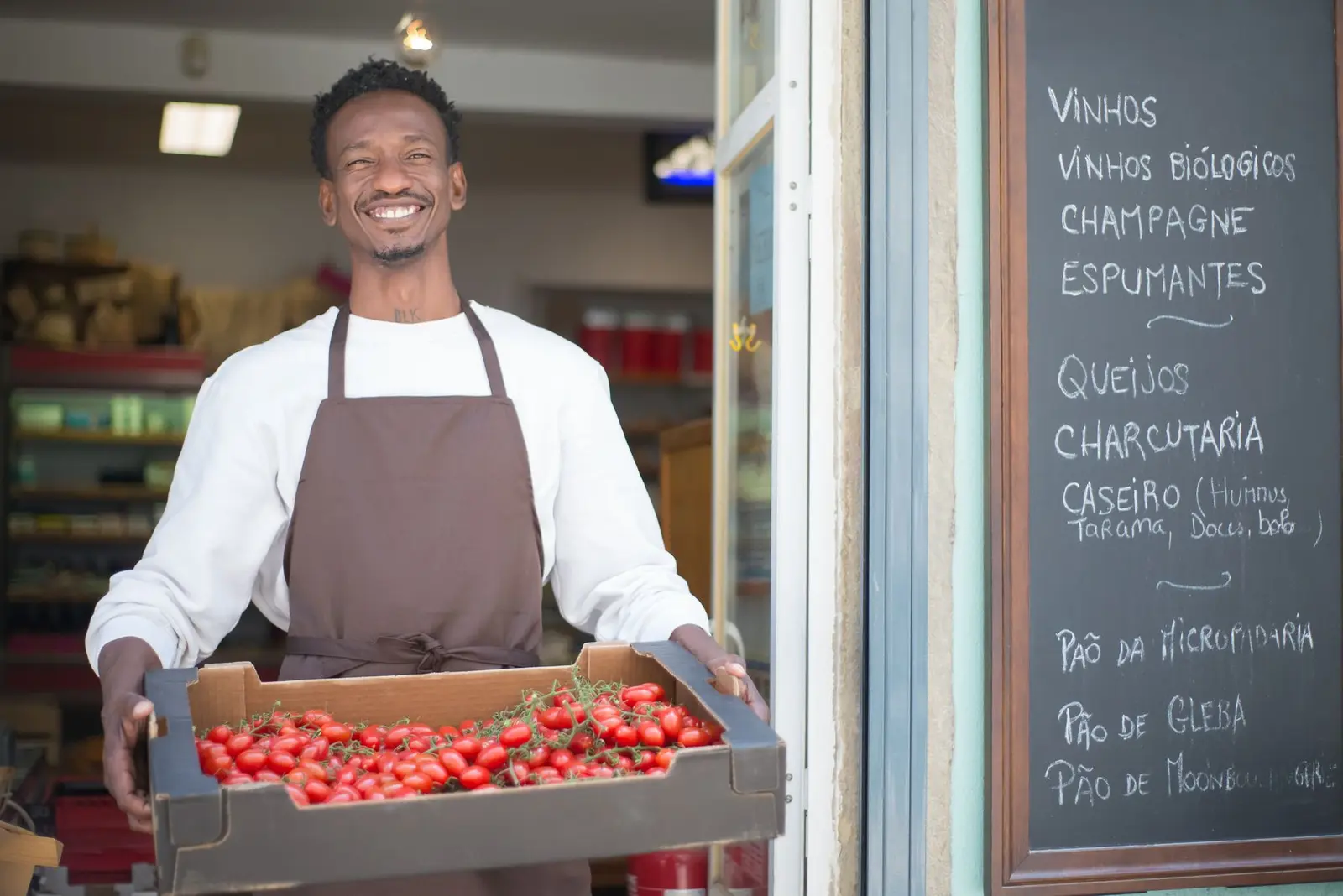 Horecaleverancier met een krat verse tomaten